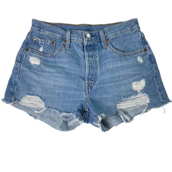 Levi Strauss 501 Denim Blue Jeans u Short Short Daisy Duke Hot Pants Size W28 Hi - Picture 1 of 7